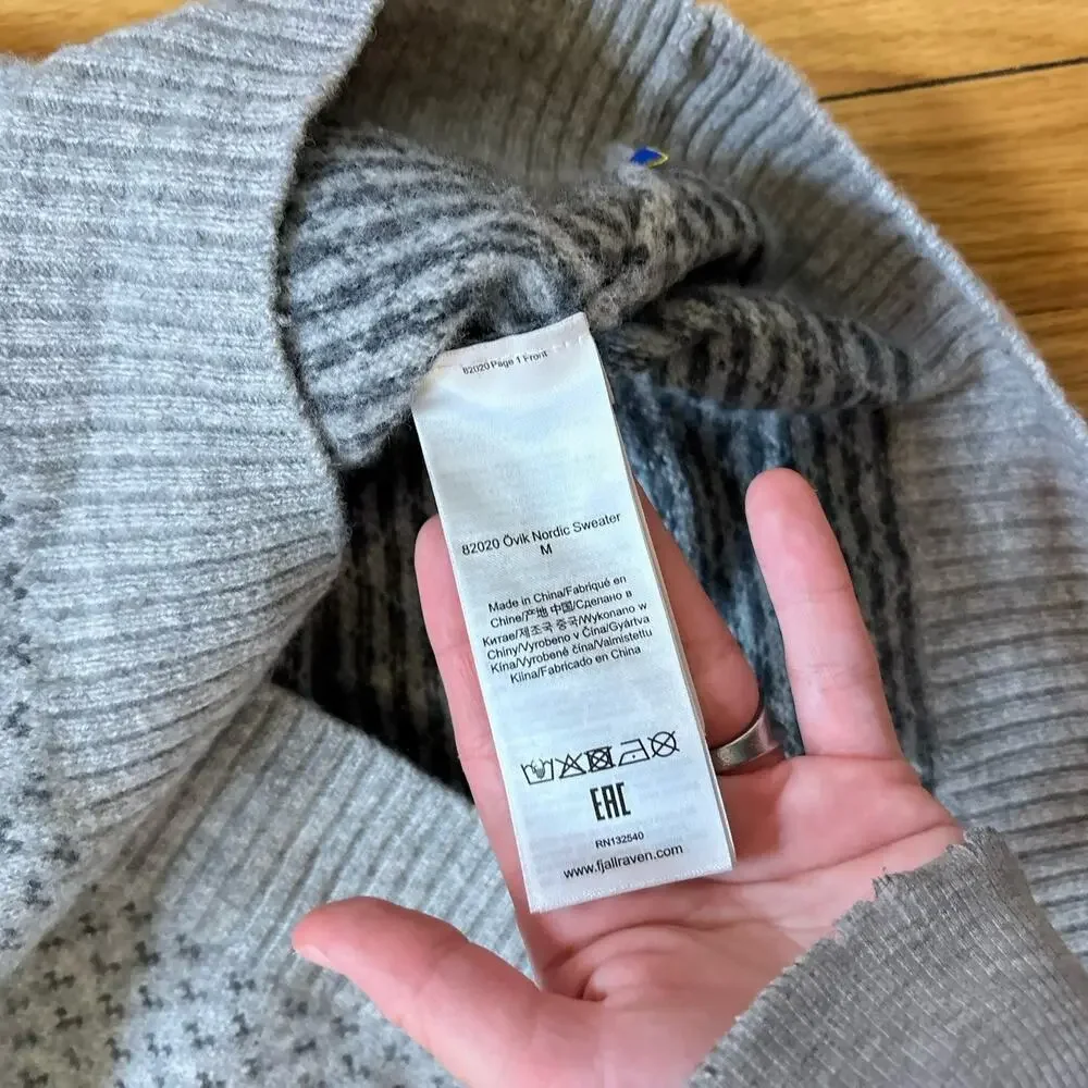 Fjallraven Ovik Nordic Sweater Men’s Size L Wool Gray Pattern Knit Elbow Patches - Picture 9 of 13